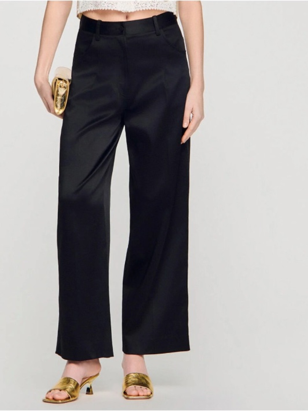 SANDRO SATIN-EFFECT WIDE-LEG TROUSERS SIZE 34